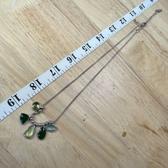 Lia Sophia Silver Tone Necklace W/ Green & Yellow Gemstone Charms Adjustable - Picture 4 of 6